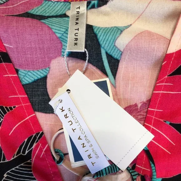 Trina Turk Multi-color Pink Floral Swim Tunic Cover-up Size L NWT vacation - Picture 12 of 15